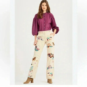 Antik Batik embroidered straight leg corduroy  pants